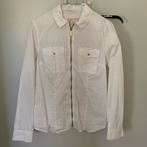 Michael Kors white zip up cotton shirt